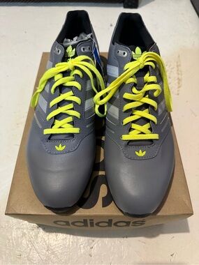 adidas Men’s Gray Sneakers with Neon Yellow Laces